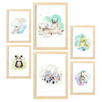 POSTER Set Mit 6 Tierfamilien Weißer Hintergrunddruck Mit Tierfamilienthemen Im Pastell Aquarell Stil Innenarchitektur A3 & A4 Rahmen Aus Hellem Holz - Beige, Papier (29/3cm) - Nacnic
