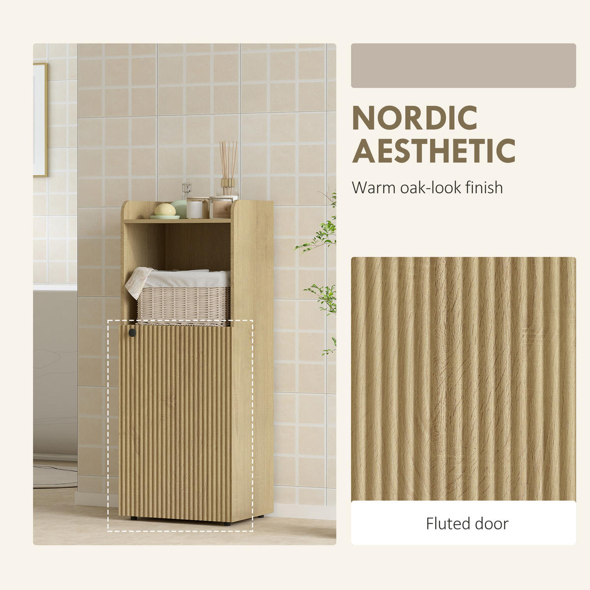 BADEZIMMERSCHRANK Nischenschrank mit Schrank, offen Regal, verstellbar Regal - Eichefarben/Schwarz, Holzwerkstoff/Metall (31/104/40cm) - HOMCOM