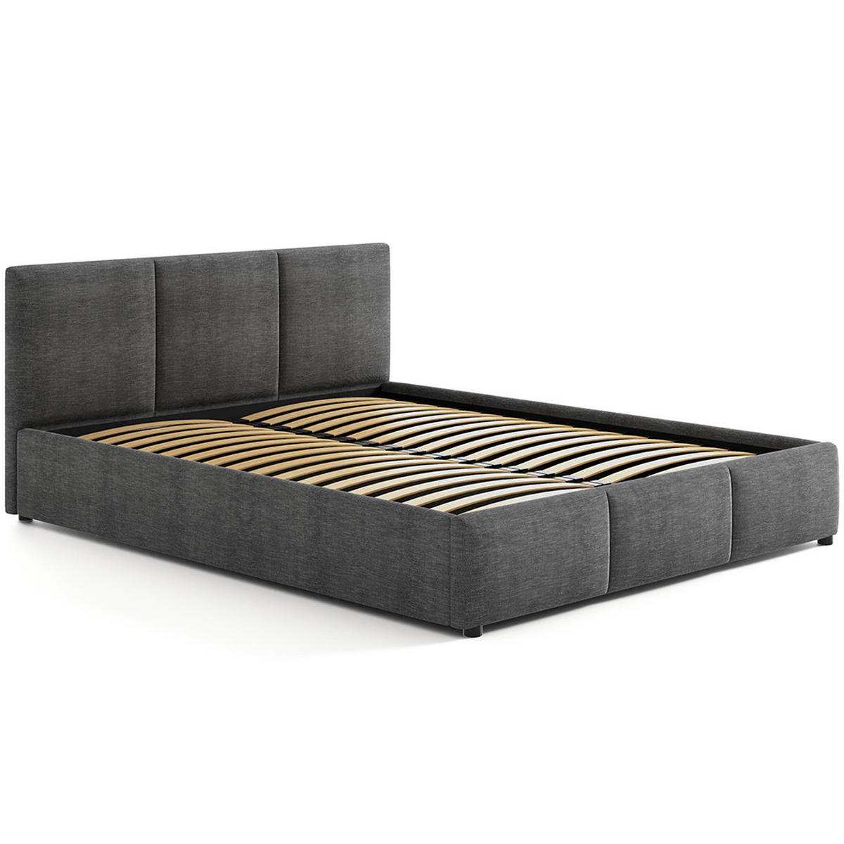 POLSTERBETT 160×200 cm mit Bettkasten und Lattenrost Nela 028-45 Graphit Dunkelgrau Geflochten - Dunkelgrau, Holz/Metall (160/200cm) - Jana