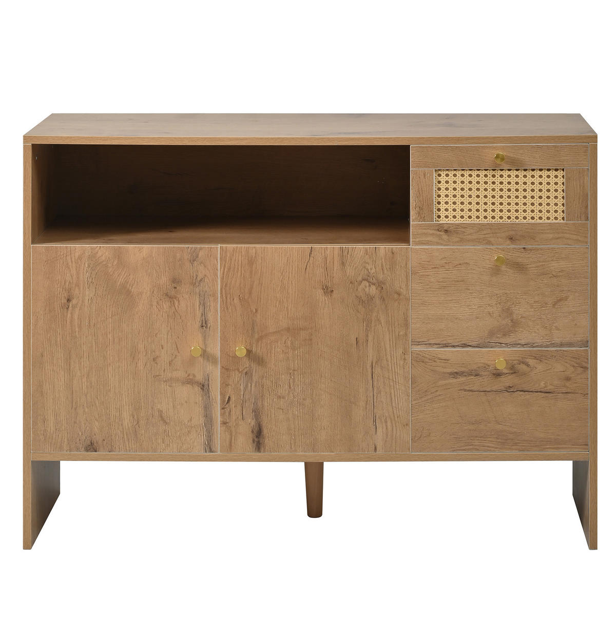 SIDEBOARD in Naturfarben Buffetschrank mit 2 Türen und 3 Schubladen für Küche, B105/T40/H76cm - Naturfarben, Holzwerkstoff/Metall (105/76/40cm) - STILVORA