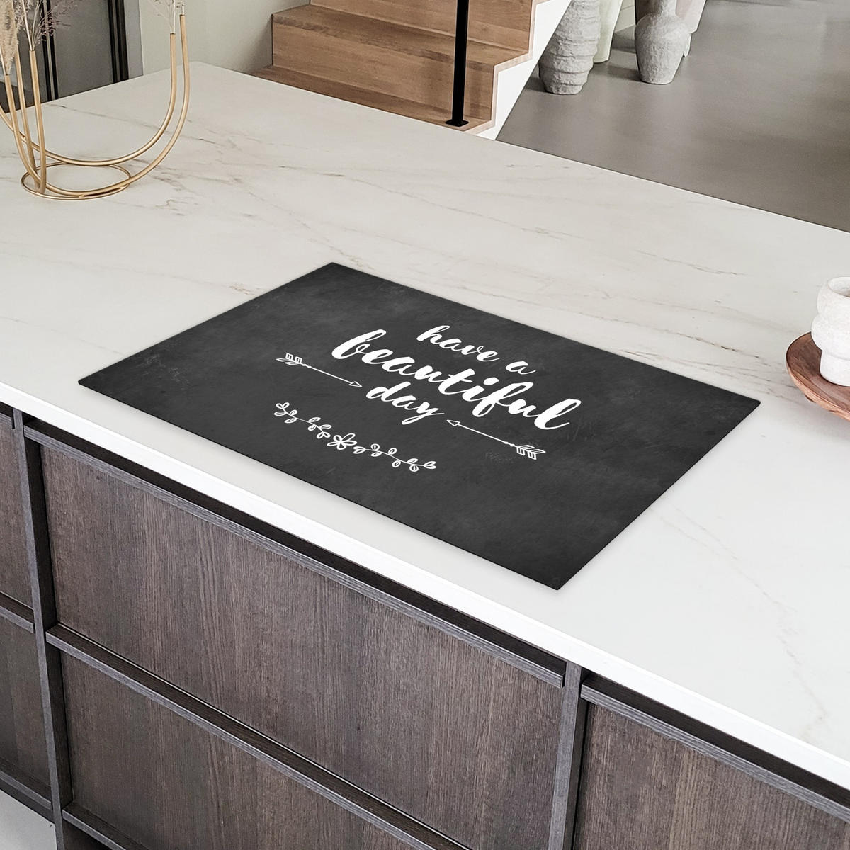 HERDABDECKPLATTE Zitat - Einen schönen Tag - Grau - Weiß Induktionsmatte 83x51 cm - Anthrazit, Kunststoff (83/51.5/0.2cm) - MuchoWow