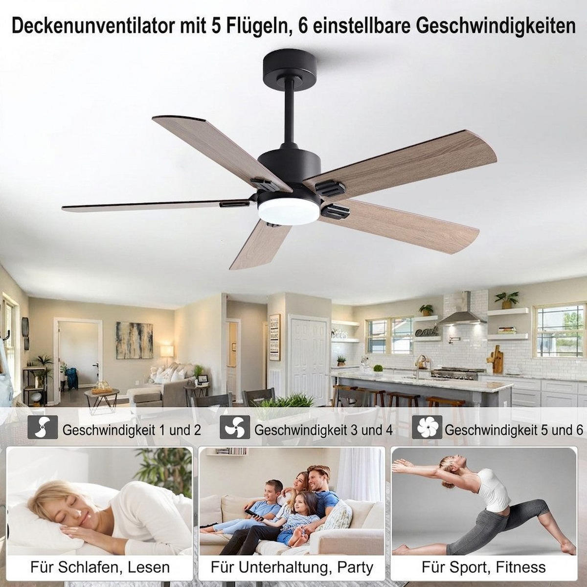 DECKENVENTILATOR mit LED-Licht 3 Farben und Fernbedienung DC-Motor - Braun, Metall (107/107/46cm) - BEXEVUE