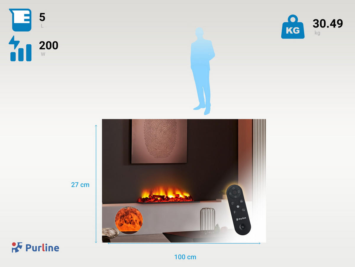 WASSERKAMIN zur Dekoration Schwarz Einfügemuster 5 L Tank - Schwarz, Metall (100/27/23cm) - Purline