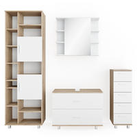 BADMÖBEL-SET Ilias Weiß/Sonoma 4 Teile, mit Hochschrank - Weiß/Sonoma Eiche, Holzwerkstoff (80.2/60.8/33cm) - Vicco
