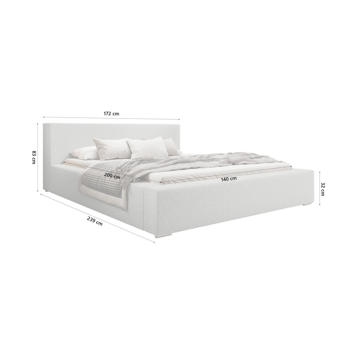 POLSTERBETT Jenne 140x200 cm, Grau - Grau, Textil (140/200cm) - Fedve