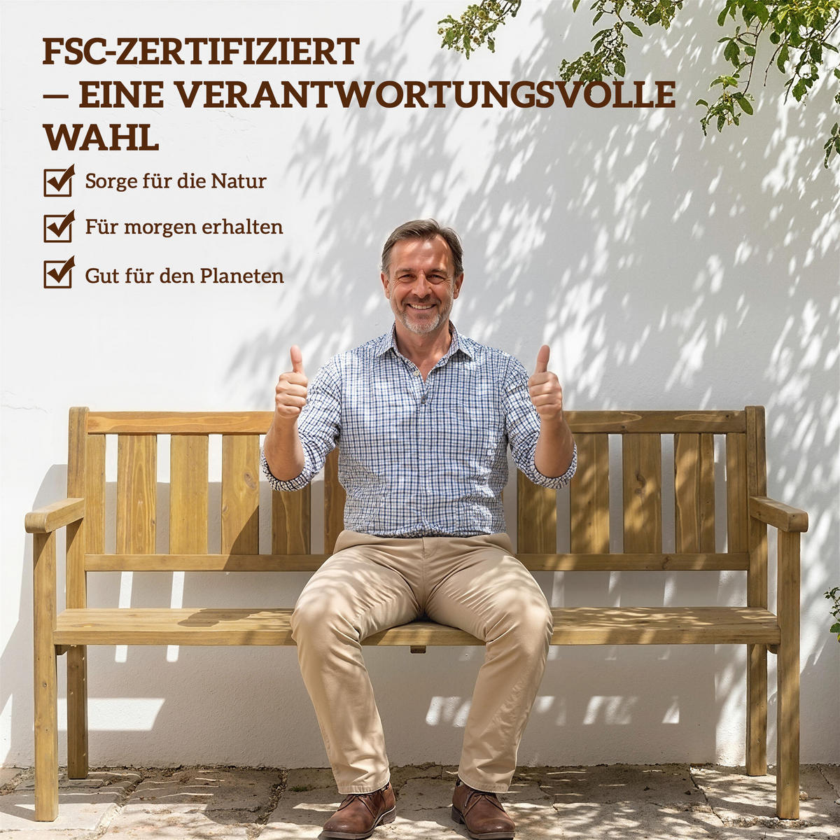 GARTENBANK Tannenholz Teak - Teakfarben, Holz (57/93/167cm) - Outsunny