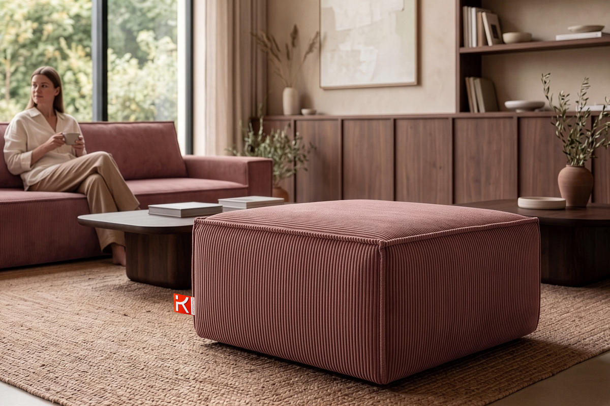 SITZPOUF NAPI gefederte Sitzfläche, rosa - Pink/Schwarz, Textil (83/45/83cm) - KONSIMO®