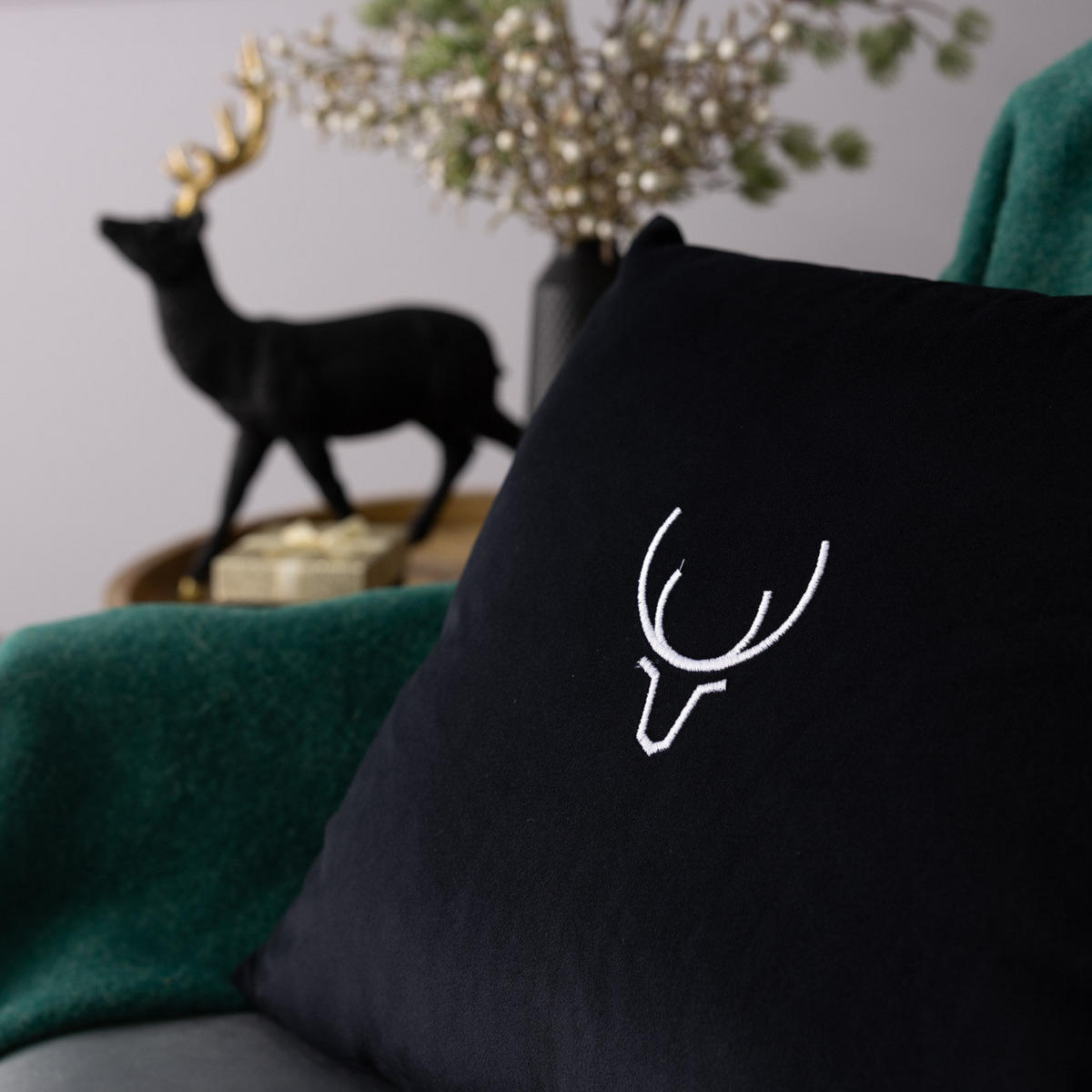 KISSENHÜLLE Reindeer Silhouette 43x43 cm - Schwarz, Textil (43/1cm) - Dekoria