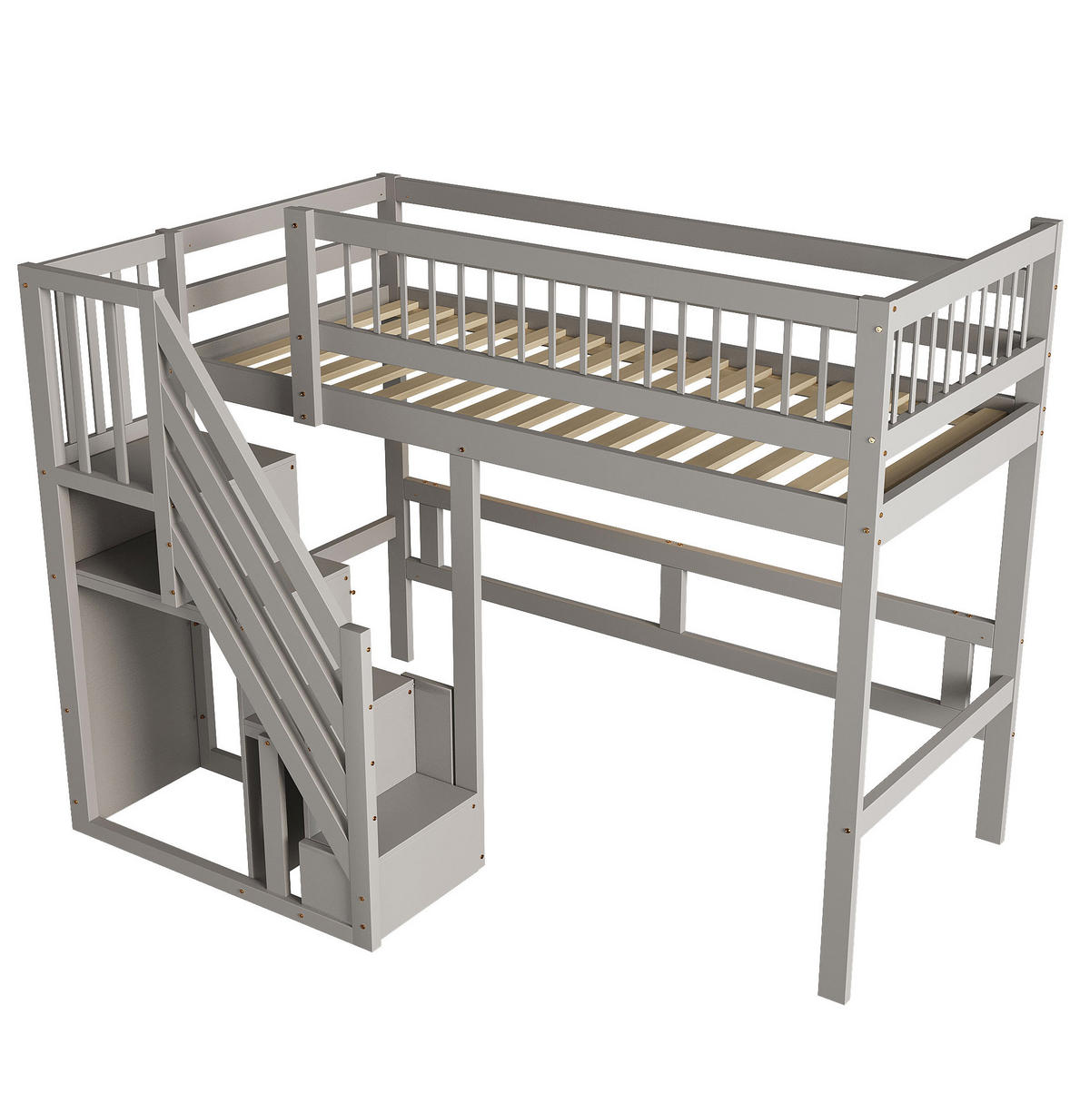 HOCHBETT 90/200 cm mit Stauraumtreppe, grau aus Holz - Grau, Holz (90/200cm) - MIVRAY