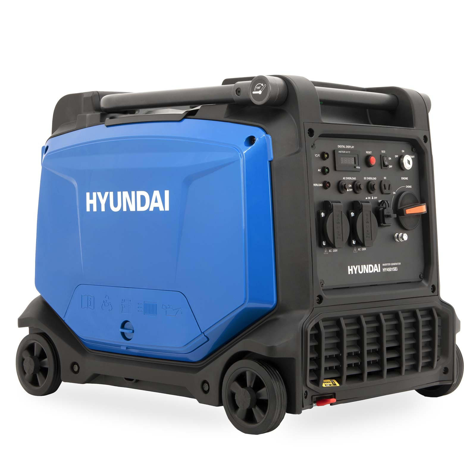 INVERTER Stromgenerator HY4501SEi 4,5 kW Benzin Stromerzeuger mit E-Start, 4,0 kW, 2x 230V, 12V, USB - Blau, Metall (58/45/48cm) - HYUNDAI
