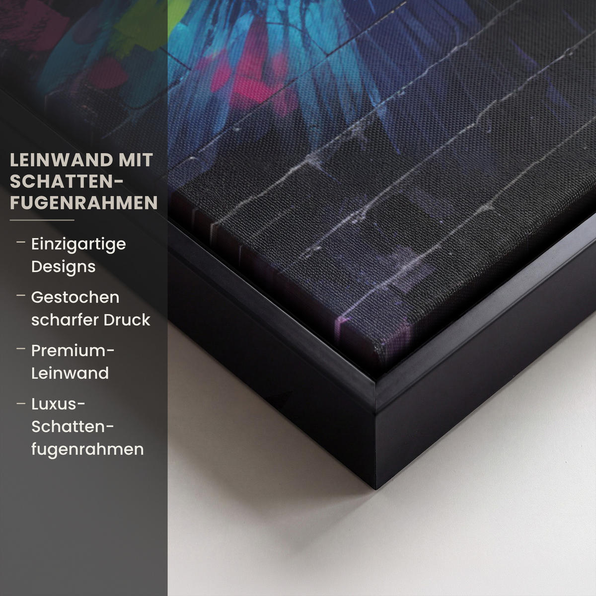 LEINWAND Bilder mit Rahmen - Graffiti - Schimpanse - Straßenkunst - Kopfhörer - Affe - 50x50 - Blau, Textil (50/50cm) - MuchoWow