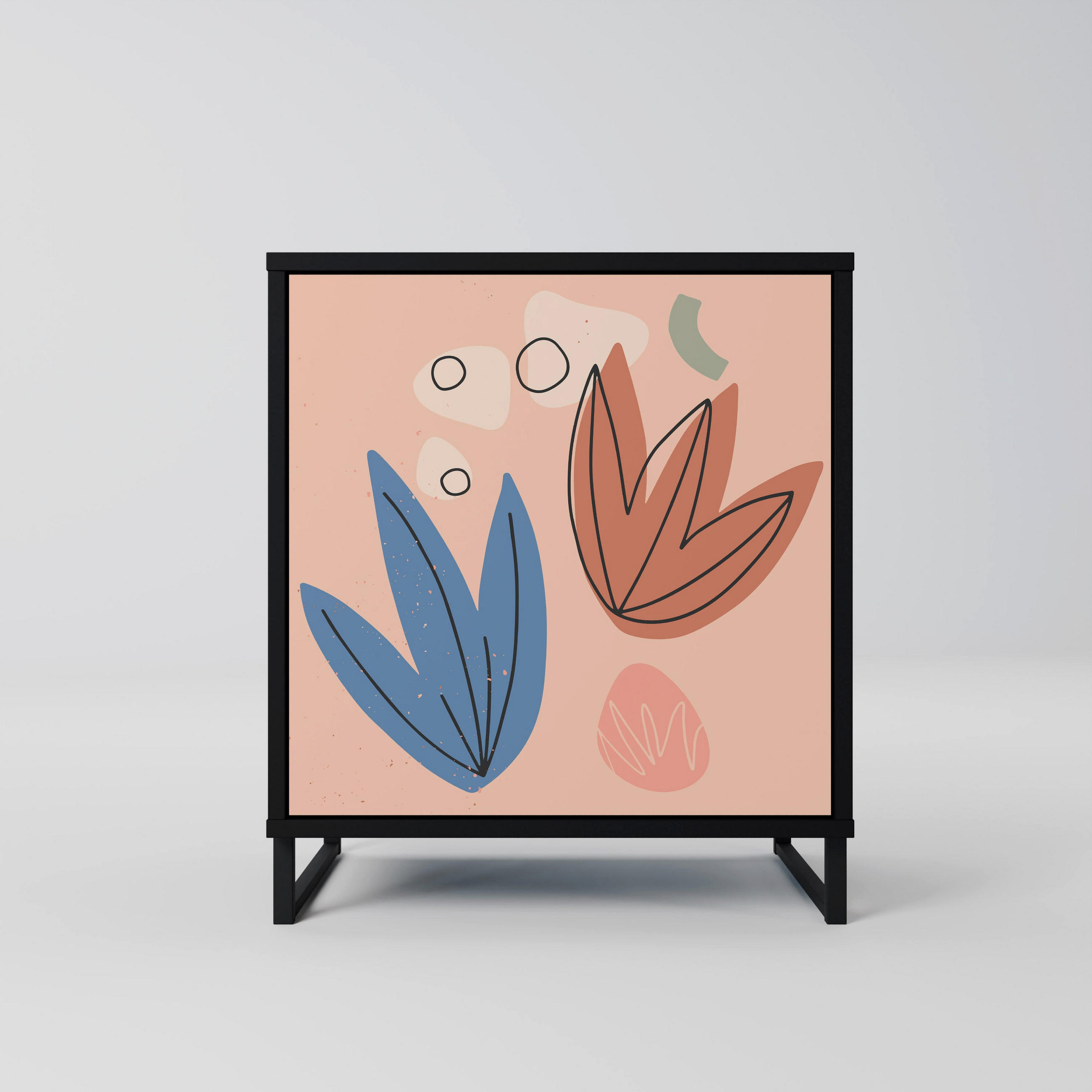 SIDEBOARD PASTEL DESTINY, Schwarz, 57,5x42x67,5 cm, Schwarze Metall-Rahmenfüße - Multicolor/Schwarz, Holzwerkstoff/Metall (57.5/67.5/42cm) - SpaceRebels