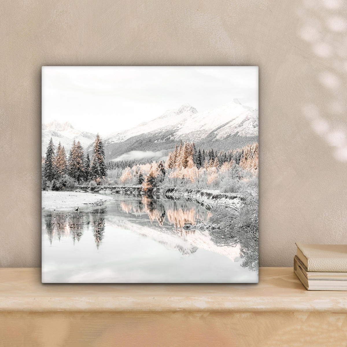 LEINWANDBILD Natur - Winter - Bäume - Berge - Schnee 20x20 cm - Weiß Hochglanz, Textil (20/20cm) - MuchoWow