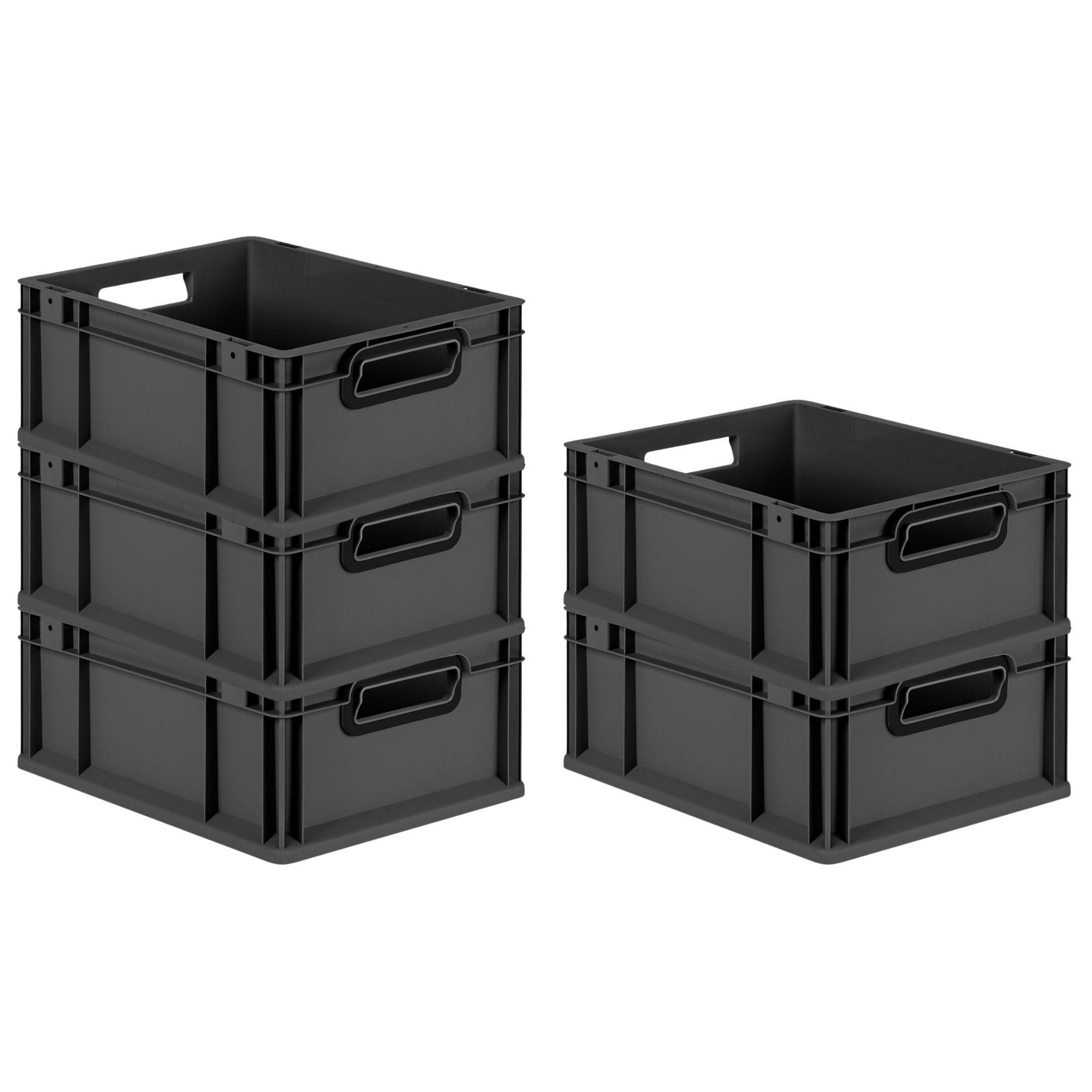 EUROBOX 5x NextGen Color 17x30x40 cm 16 Liter Griffe schwarz offen, Schwarz - Anthrazit/Schwarz, Kunststoff (30/17/40cm) - PROREGAL