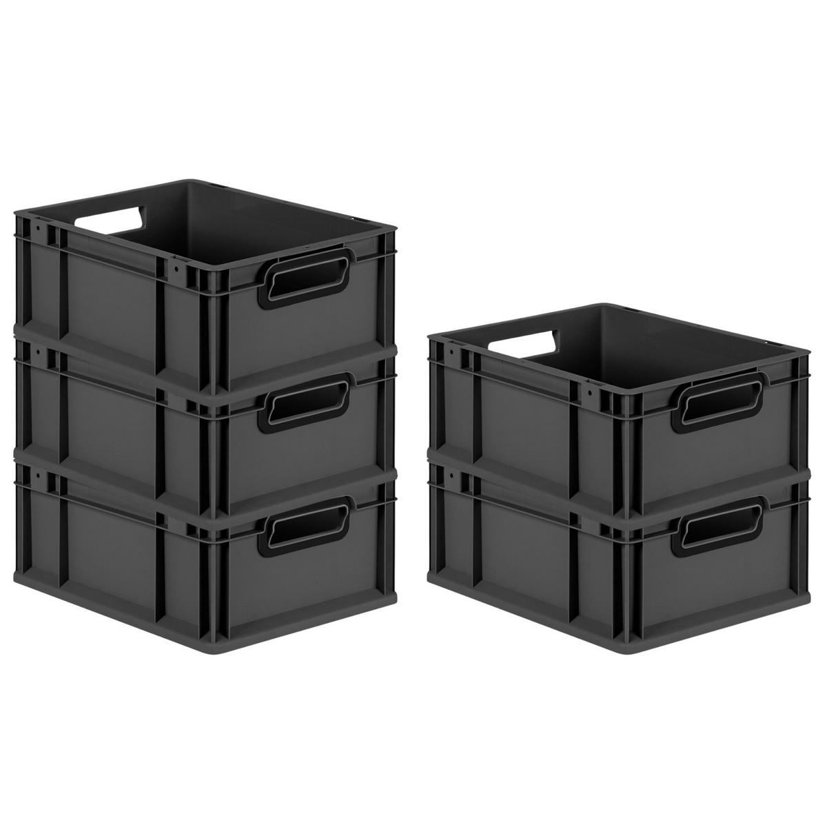 EUROBOX 5x NextGen Color 17x30x40 cm 16 Liter Griffe schwarz offen, Schwarz - Anthrazit/Schwarz, Kunststoff (30/17/40cm) - PROREGAL