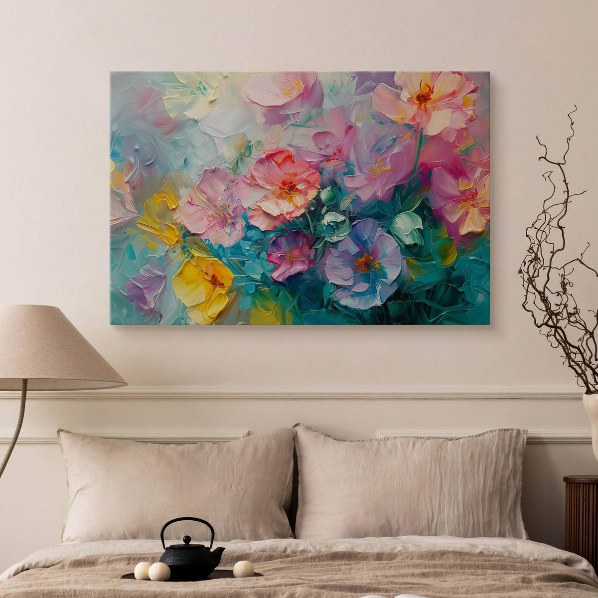 LEINWANDBILD Feldblumen Abstraktion 120/80 cm - Türkis/Blau, Textil (120/80cm) - Muralo