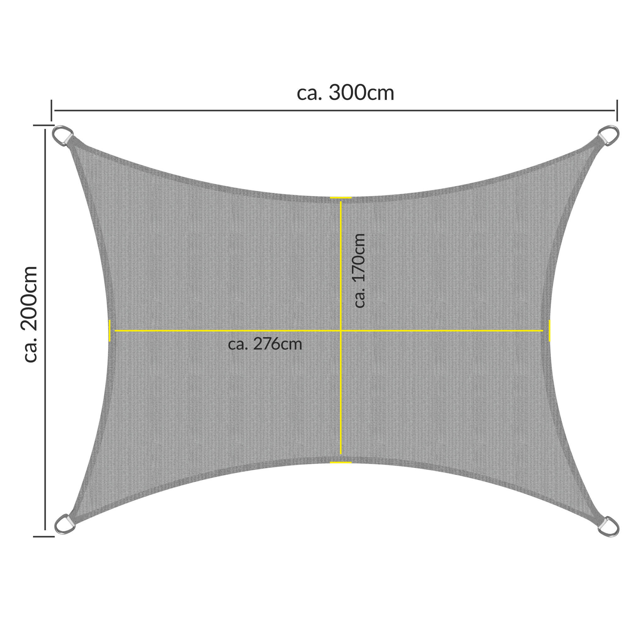 SONNENSEGEL SolVision HS9 200/300 cm rechteckig Grau HDPE - Grau, Kunststoff (300/200cm) - Sol Royal