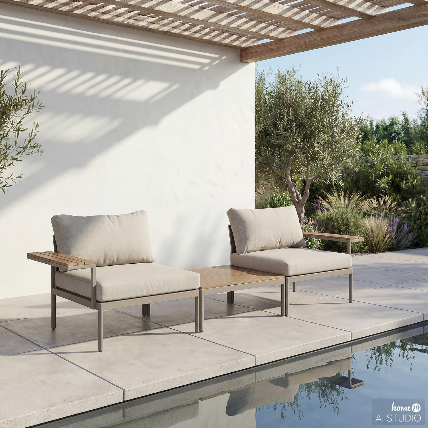 MODULARES LOUNGESET - 3-teilig - Stahl / Olefin - Beige, Kunststoff/Textil - home24