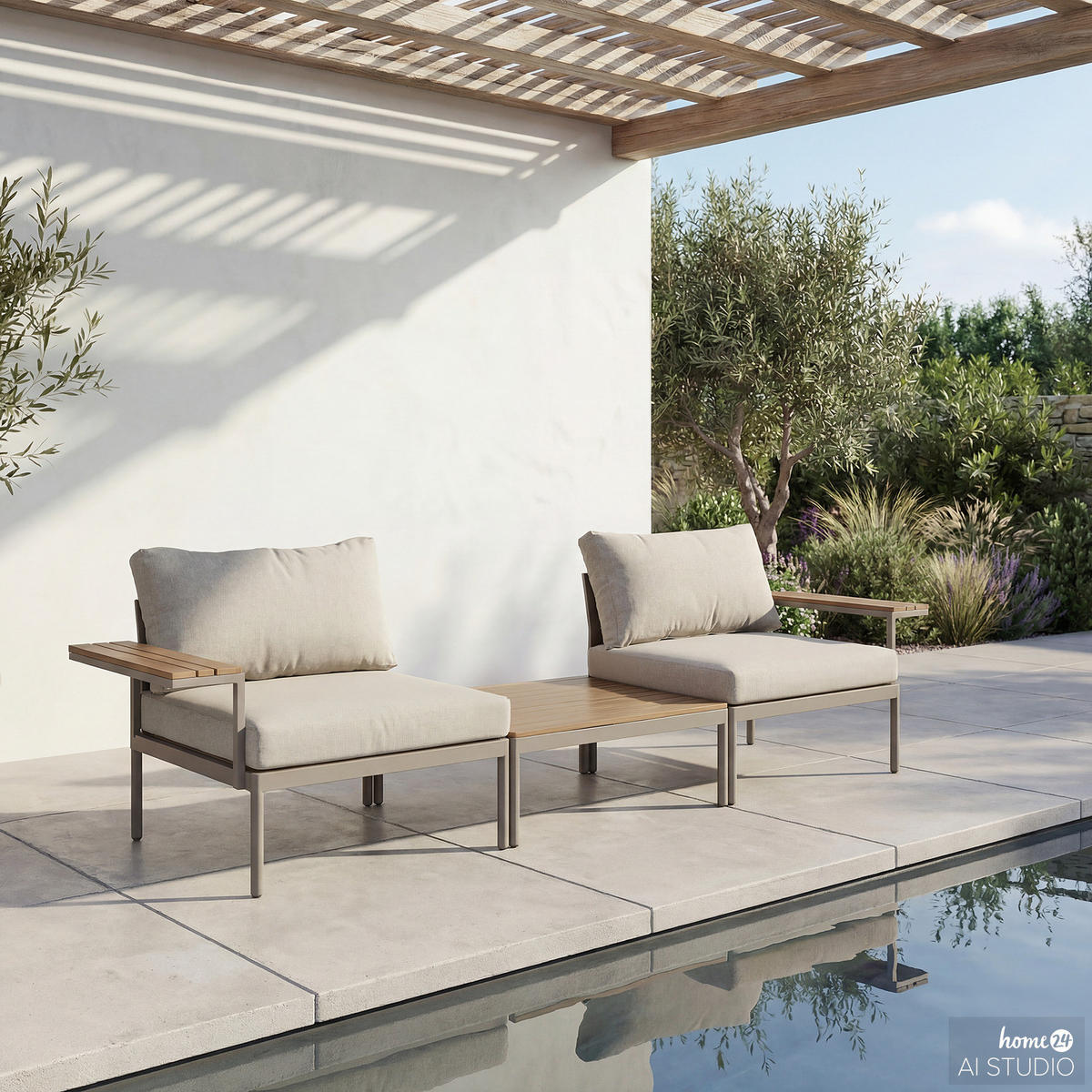 MODULARES LOUNGESET - 3-teilig - Stahl / Olefin - Beige, Kunststoff/Textil - home24