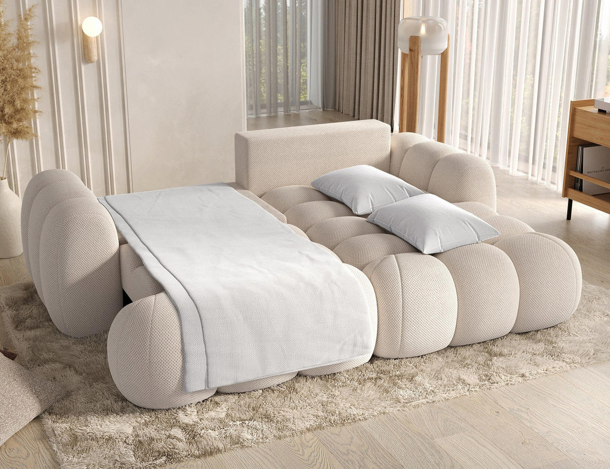 ECKSOFA COVELION L-Form – Schlaffunktion, Bettkasten, Wellenfederung, HR-Kaltschaum, inkl. Kissen, moderner Wohnkomfort - Beige, Kunststoff (167/260cm) - Wohnideebilder