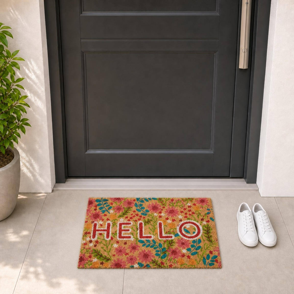 FUSSMATTE Mehrfarbig Kokos Hello 60x40 cm - Multicolor, Kunststoff/Textil (60/40cm) - Relaxdays