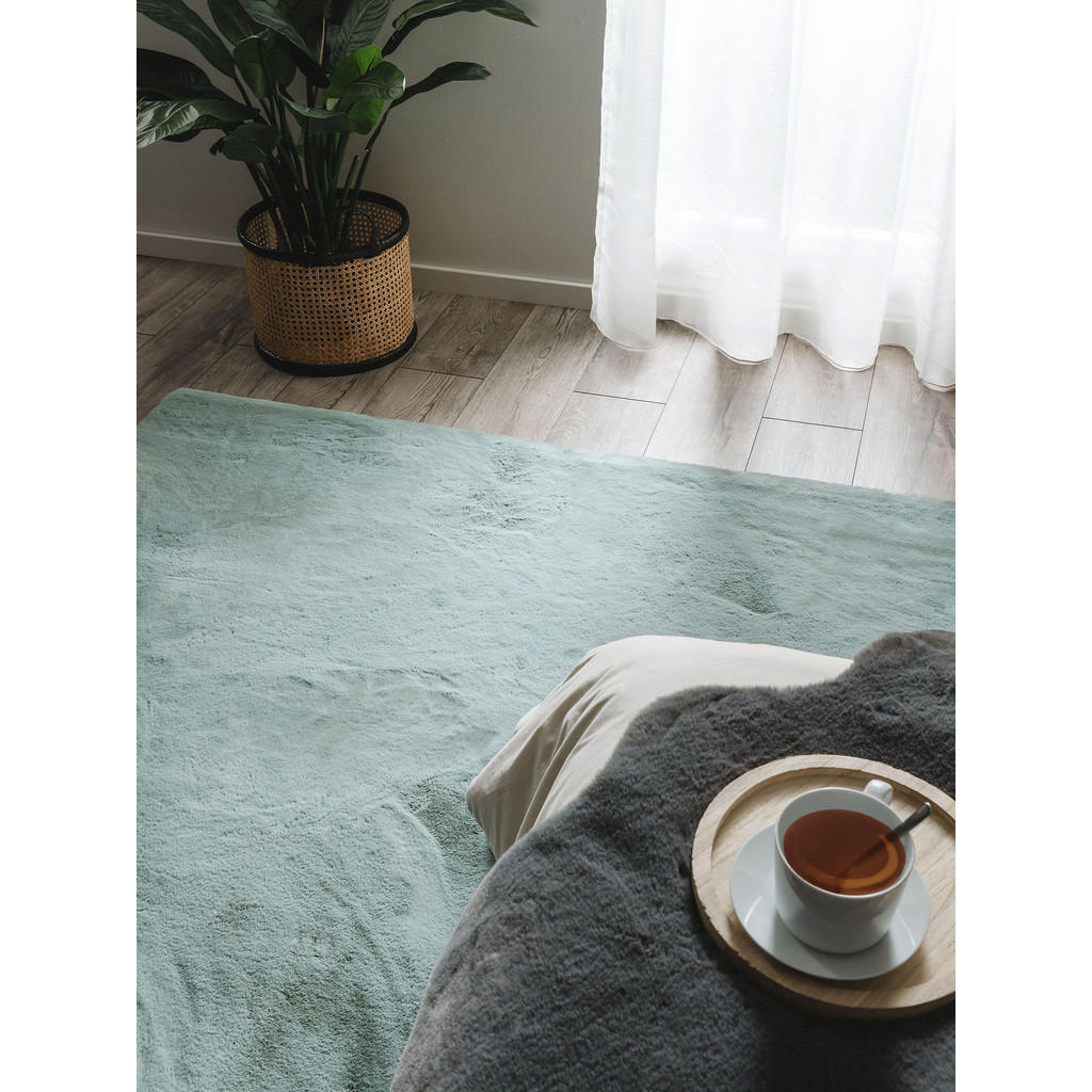 Thumbnail - benuta Nest Kunstfell-Teppich, Mintgrün, Textil, Beton Optik, Rechteckig, 80x150 cm, wasserabweisend, Teppiche & Böden, ...