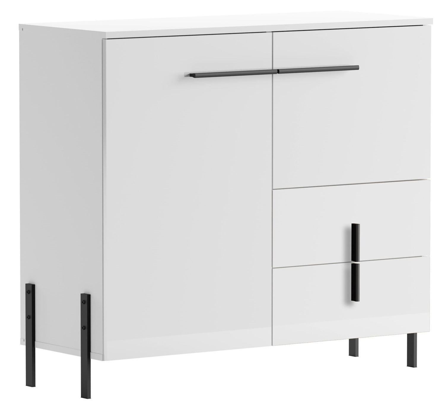 KOMMODE Vigo weiß / weiß Hochglanz 100 / 40 / 91cm - Weiß Hochglanz/Schwarz, Holz/Holzwerkstoff (100/91/40cm) - Feldmann-Wohnen