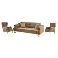 SITZGARNITUR Braga Hellbraun Stellvariante:3+1+1 - Beige, Holz (230/85/95cm) - Villa Möbel