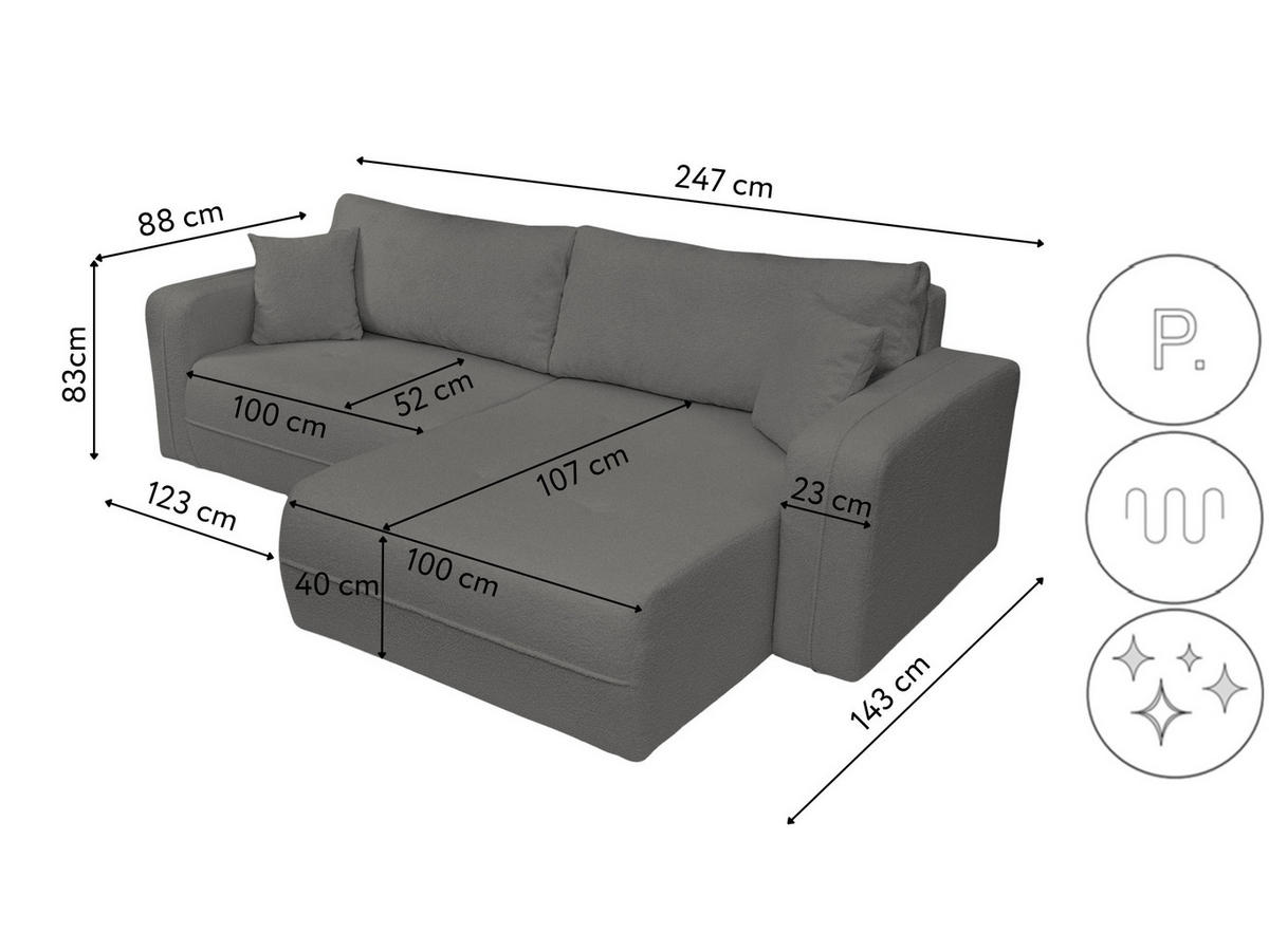 ECKSOFA Oreo L-Form Mit Bettkasten Und Schlaffunktion Quelle-Stoff Graphit Rechts - Dunkelgrau, Holz (247/143cm) - Kaiser Möbel