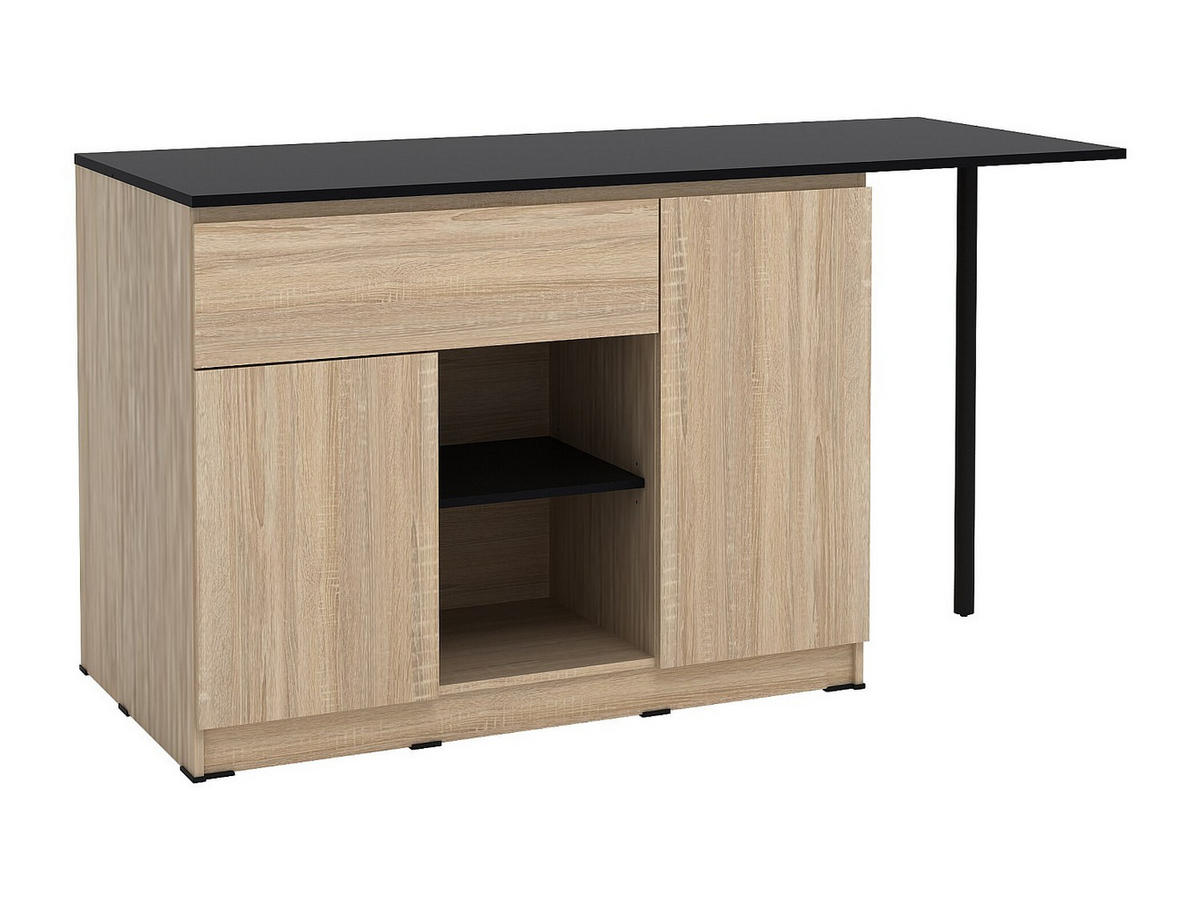 KÜCHENINSEL mit 2 Türen, 1 Schubladen & 2 Regalfächern - Holzfarben & Schwarz - TUNORI - Schwarz, Holz (169.8/90.5/70cm) - Vente-Unique