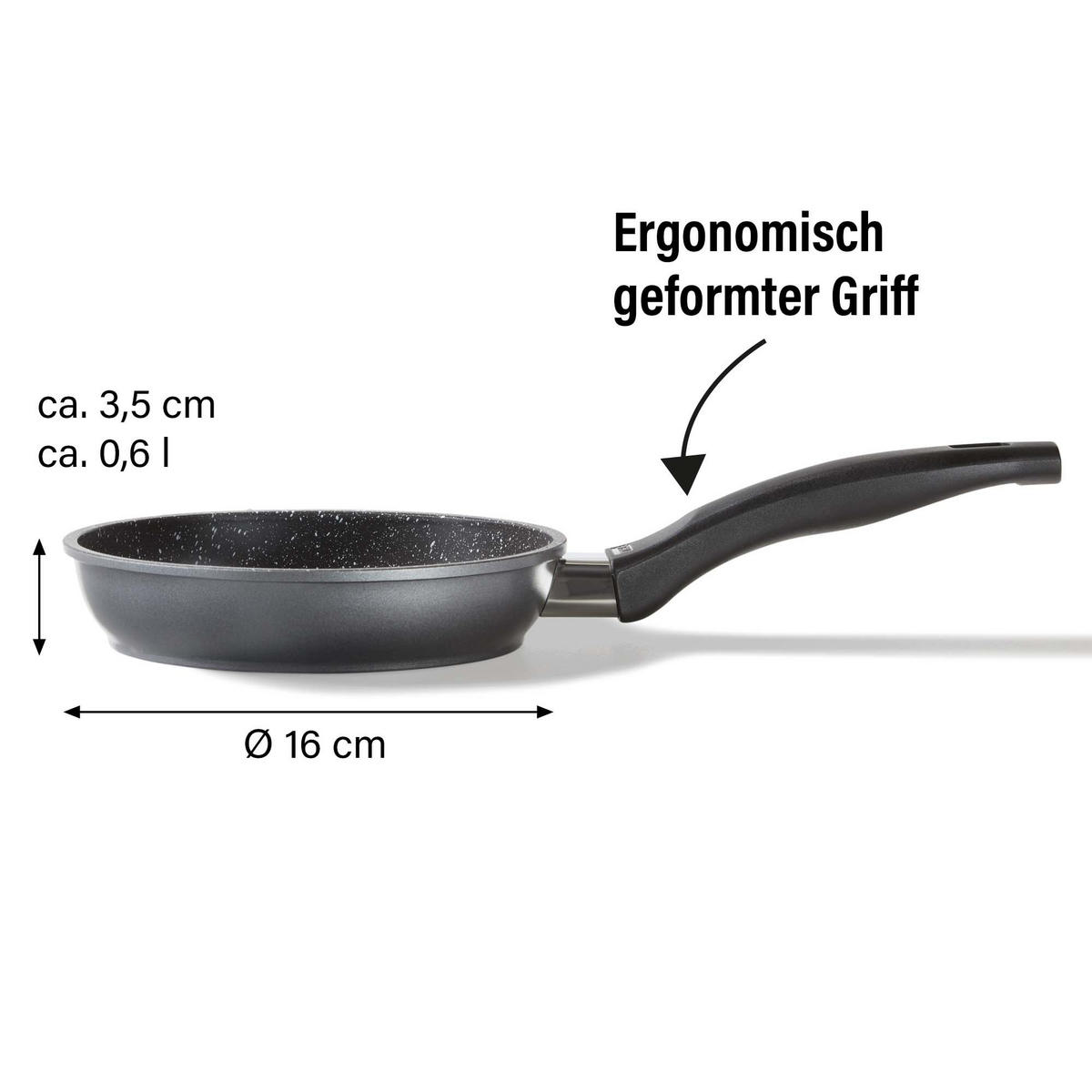 BRATPFANNE 16cm - Schwarz, Metall (16cm) - Stoneline