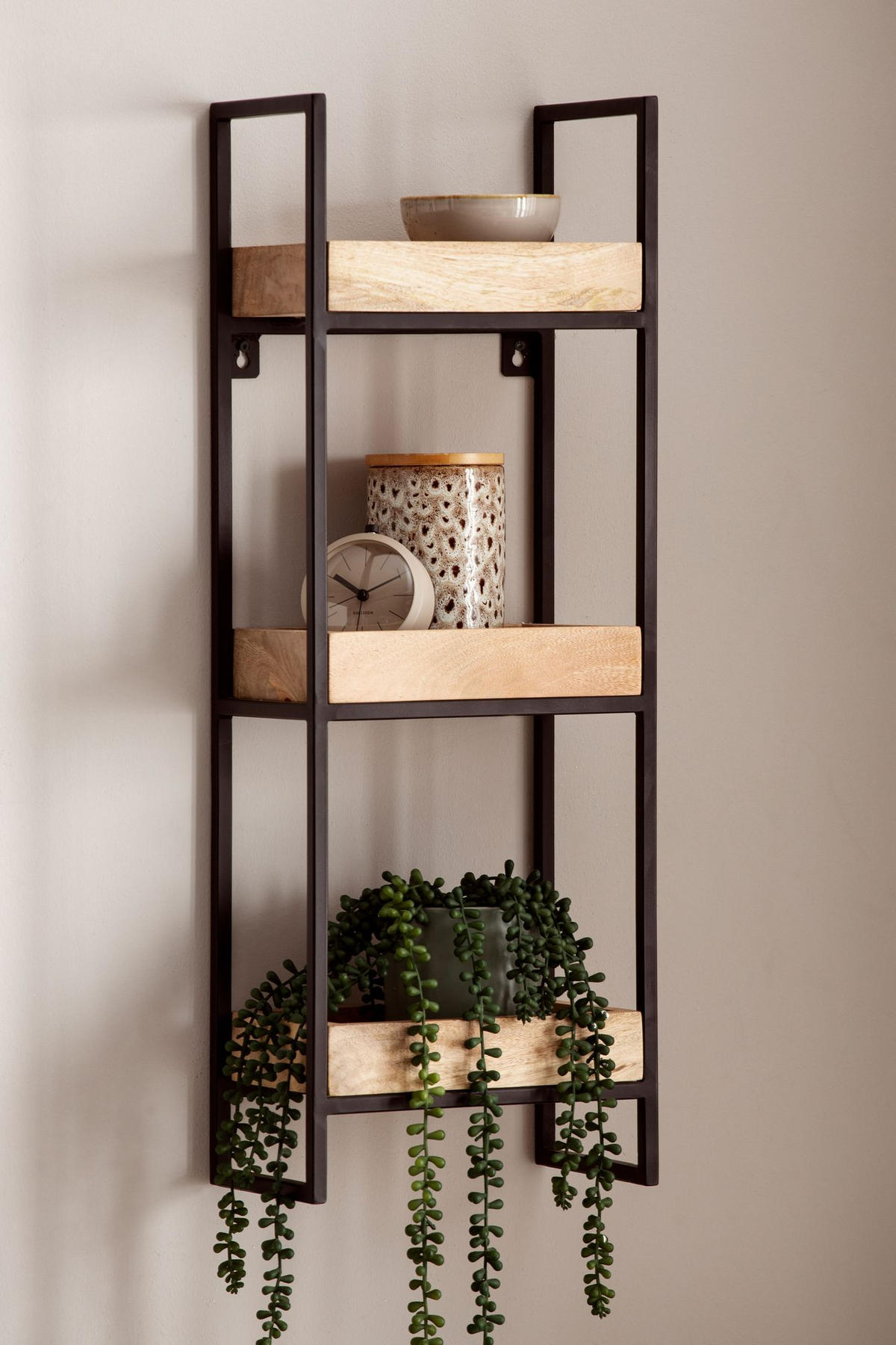 WANDREGAL Mango Massivholz Metall Industrial Stil 27x77x18 cm Rechteckig mit 3 Ablagen - Schwarz/Braun, Holz (27/77/18cm) - KADIMA DESIGN