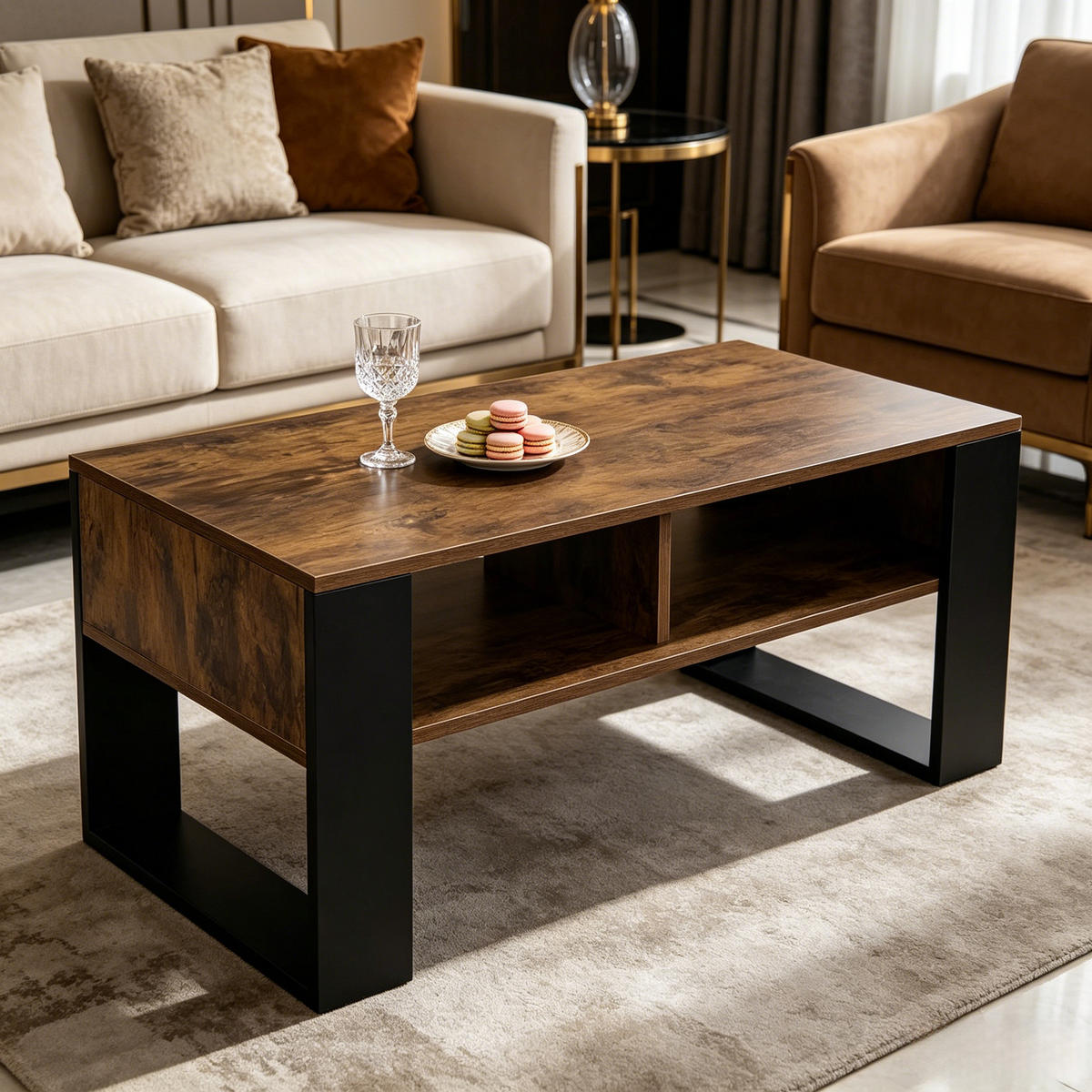 COUCHTISCH Schwarz/Braun 90/45/45,5 cm - Schwarz, Holz (45/90/45.5cm) - PANGIVO