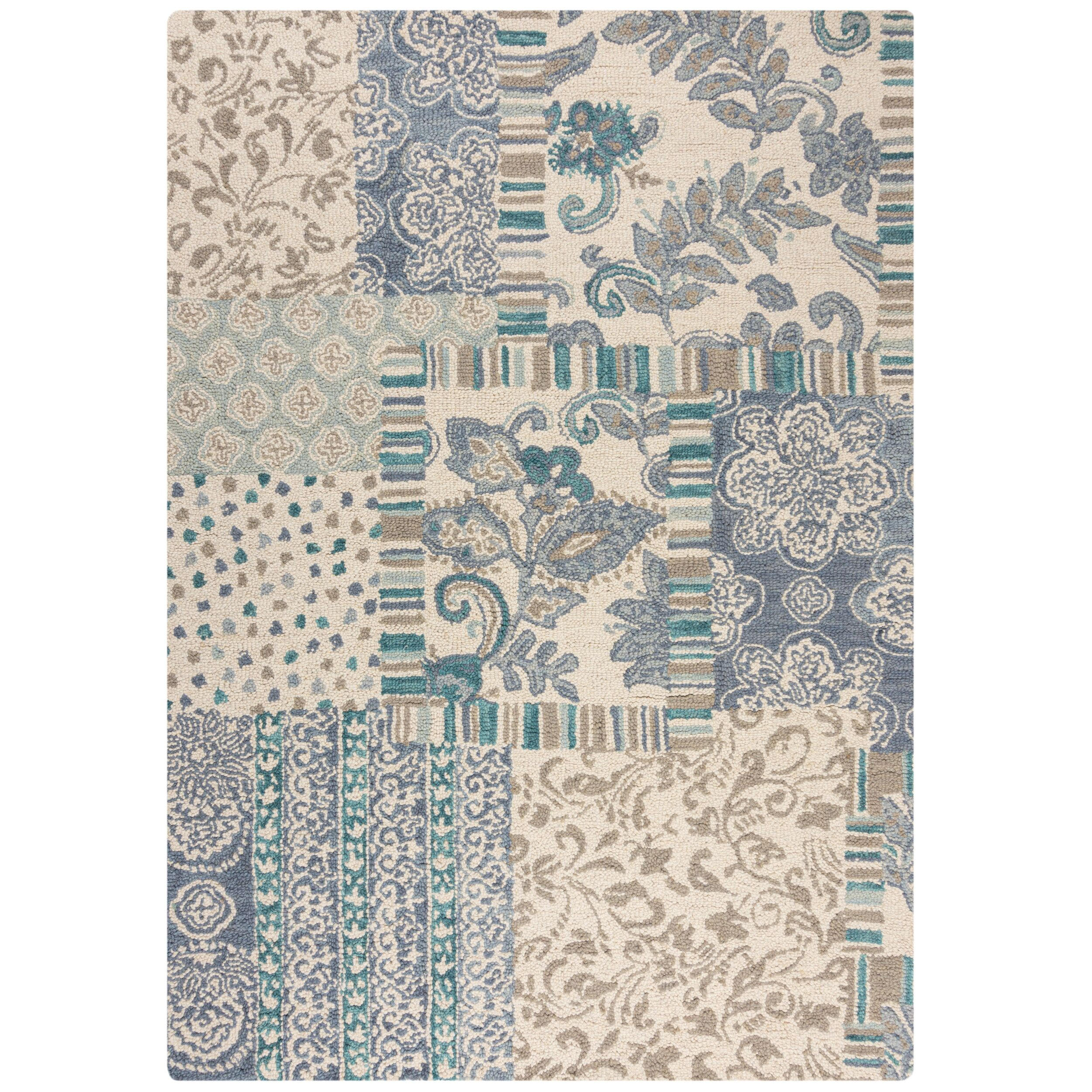 WOLLTEPPICH Patchwork, Wohnzimmer Blau Rechteckig 200x290 - Blau, Textil (200/290cm) - KADIMA DESIGN