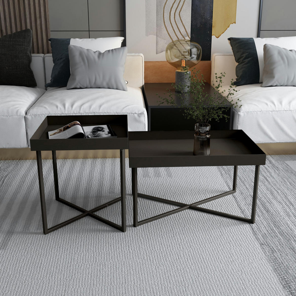 COUCHTISCH Heinola SET 2-teilig 40/40/44 - Schwarz, Metall (40/40/44cm) - [en.casa]