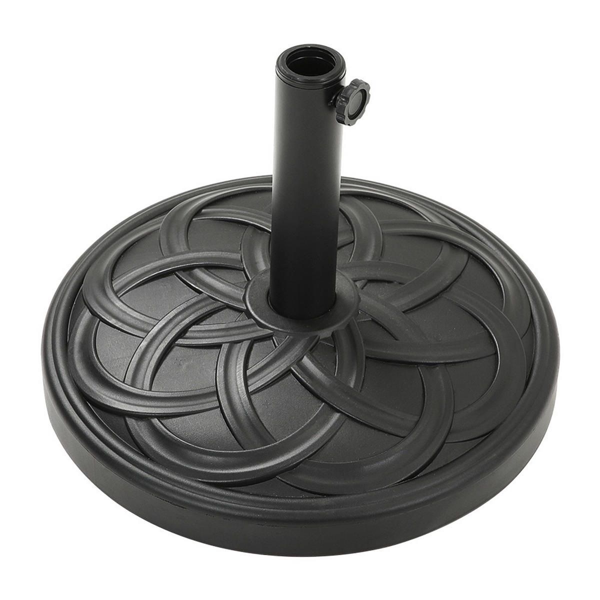 SONNENSCHIRMSTÄNDER Sonnenschirmfuß aus PE + Concrete Stahl in Rattanoptik Schwarz wetterfest und standfest ohne Befüllen Ø45 × 29,5 cm 20 kg - Schwarz, Metall (57/51cm) - Livingandhome
