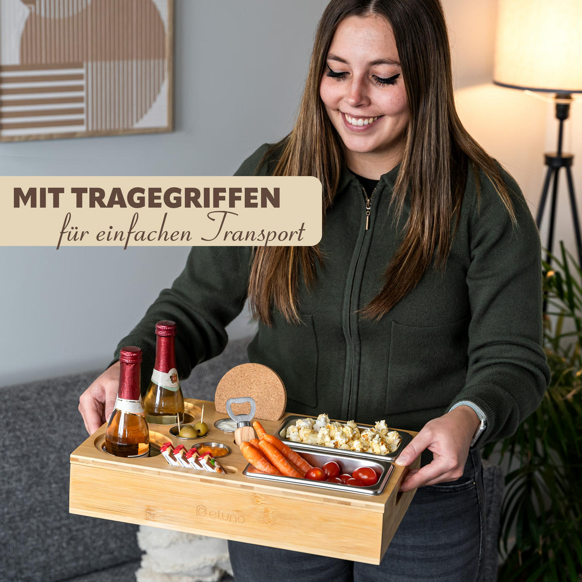 COUCHBAR mit abnehmbarem Deckel, Bambus - Naturfarben, Holz (26/8/40cm) - eluno