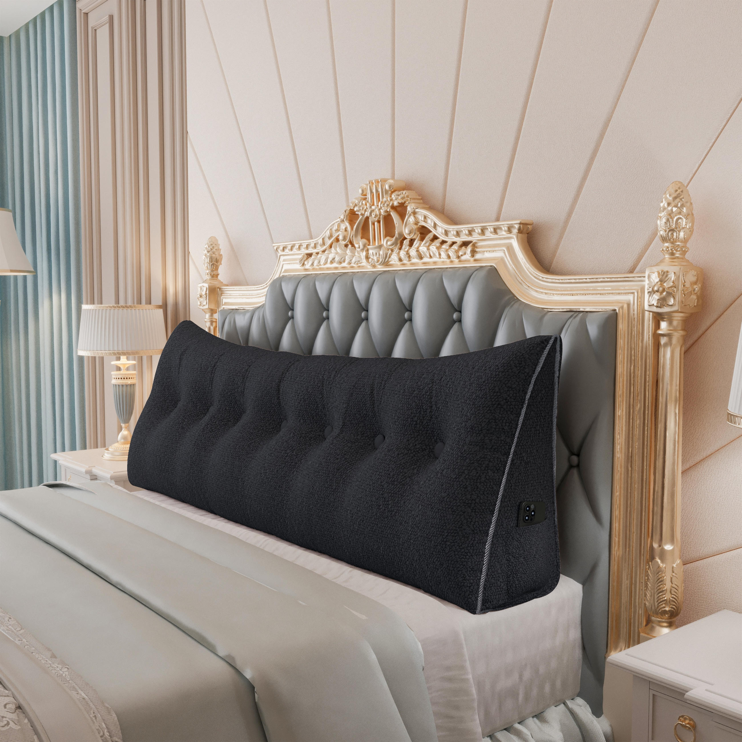RÜCKENKISSEN Plüsch Schwarz 200 cm - Schwarz, Textil (50/200cm) - Vercart