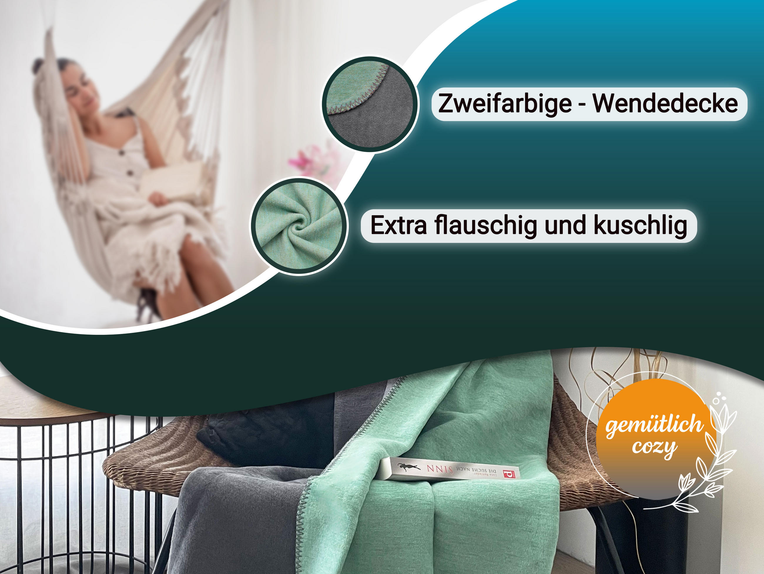 KUSCHELDECKE, 150x200 cm, 60% Baumwolle, 40% Polyacryl, Grau - Hellgrün, Naturmaterialien (150/200cm) - Zollner