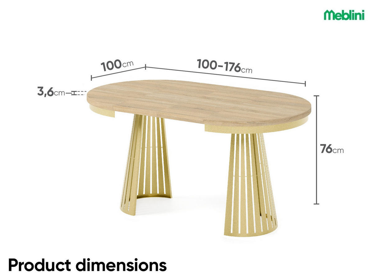 ESSTISCH Cone Bis - Goldfarben/Sonoma Eiche, Holzwerkstoff/Metall (100/100/76cm) - Meblini