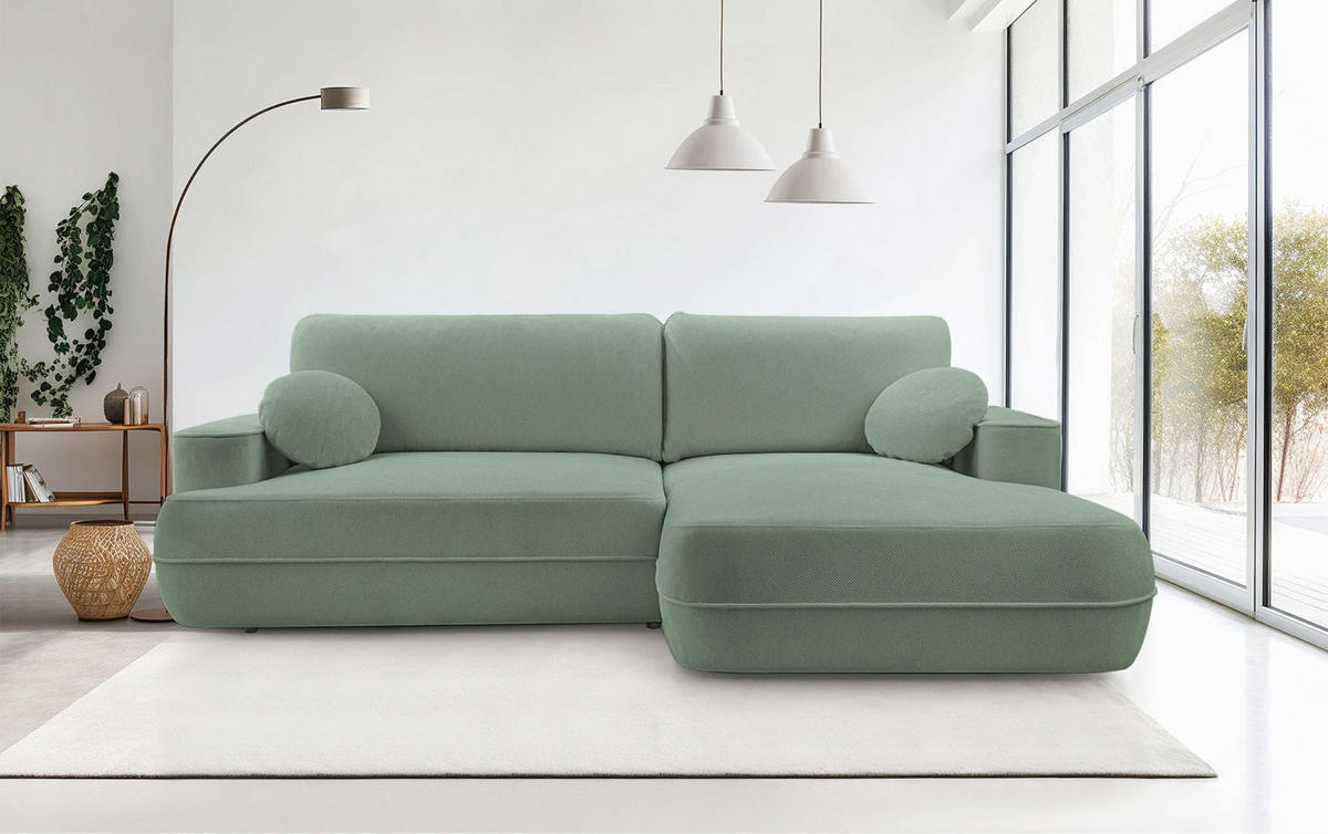 ECKSOFA Fuerro Salbeigrün Strukturstoff - Schwarz/Hellgrün, Kunststoff/Textil (168/260cm) - Selsey
