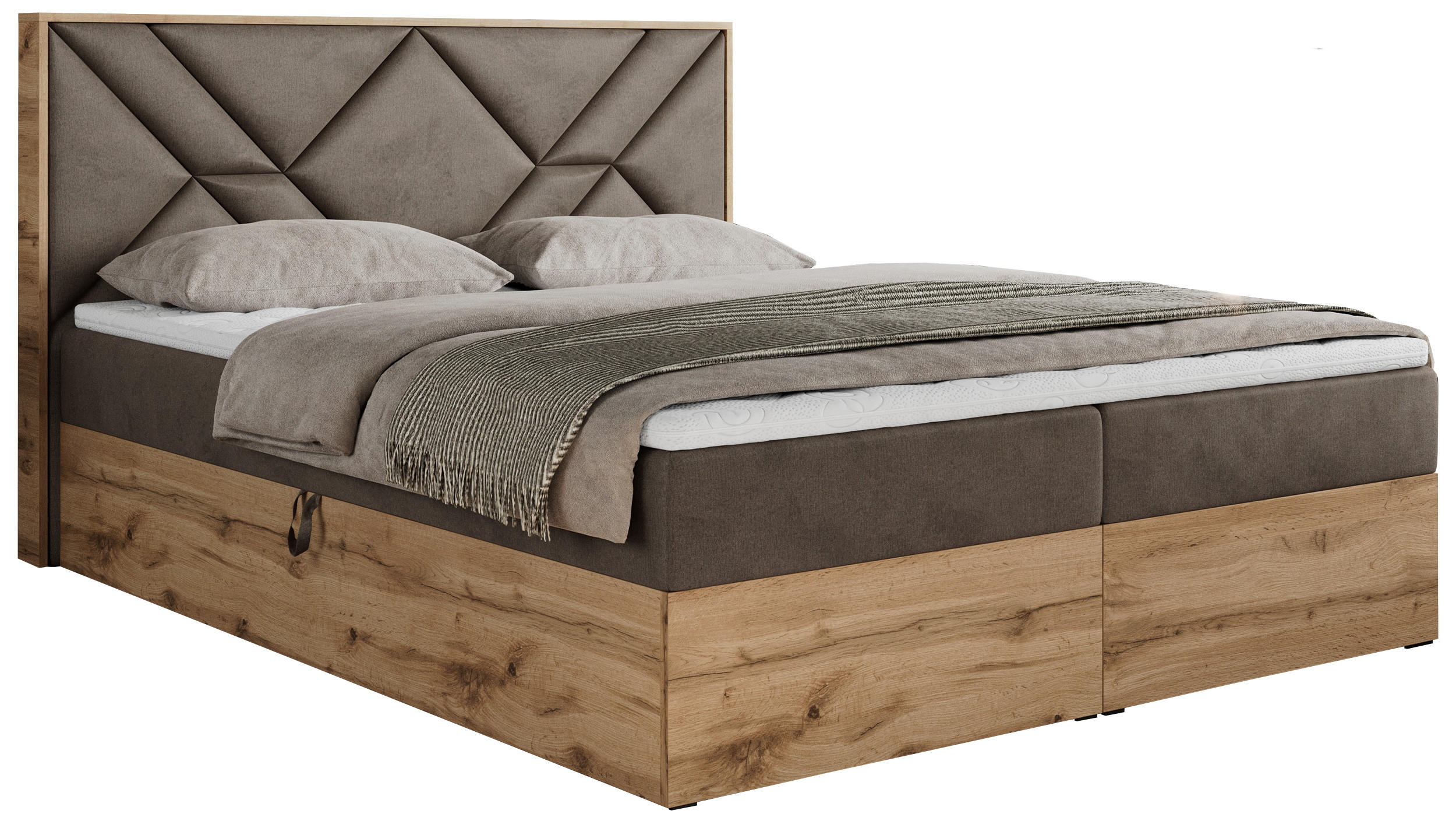 BOXBETT GUNAR - 140/200 Braun Velvet - H3 - Braun, Holz/Textil (140/200cm) - MKS