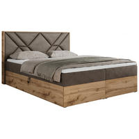 BOXBETT GUNAR - 140/200 Braun Velvet - H3 - Braun, Holz/Textil (140/200cm) - MKS