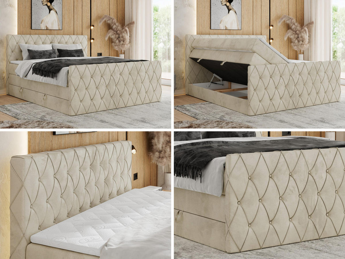 BOXSPRINGBETT MIREN KING DUO 120/200 Beige Velvet - H3 - Beige, Holz/Textil (120/200cm) - MKS