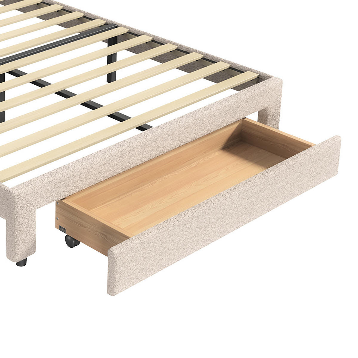 POLSTERBETT Muschel-Design 140/200 cm mit Schubkasten & USB Teddy-Fleece Beige - Beige, Textil (140/200cm) - Creahappy