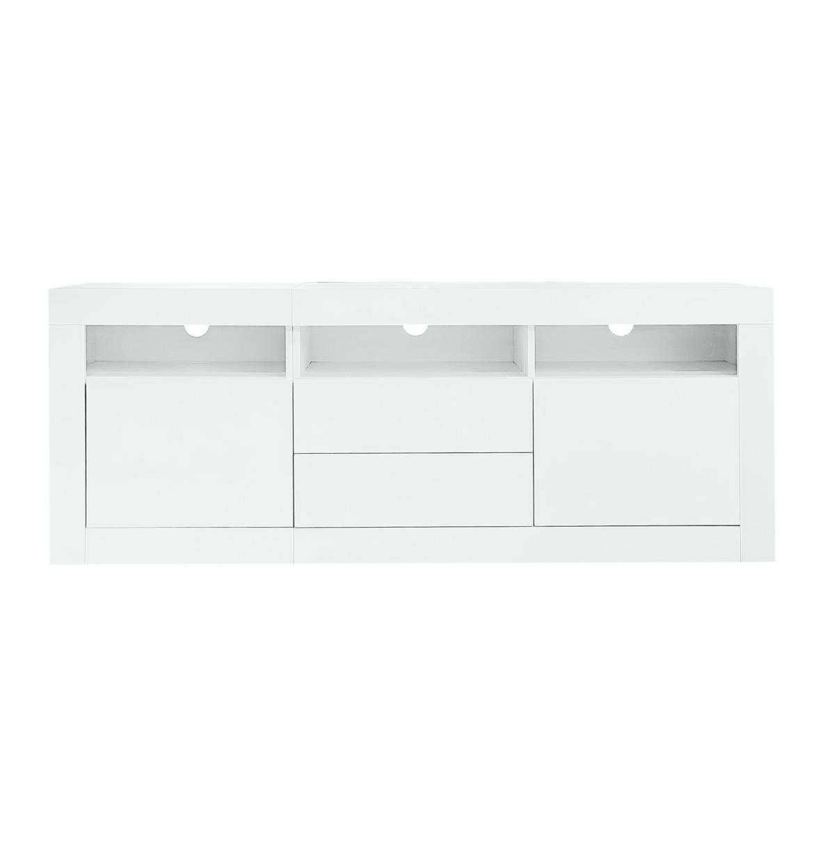 TV-SCHRANK aus Spanplatte 160x35x60 cm Weiß mit LED-Beleuchtung, App-Steuerung, Push-to-Open und Kabelmanagement - Weiß, Holzwerkstoff (160/60/35cm) - Modfu