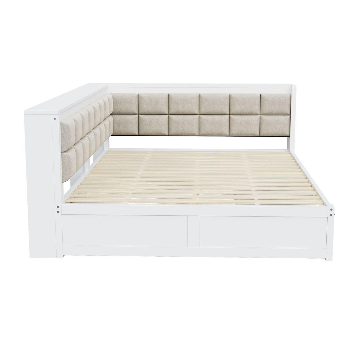 BETT 140/200 cm aus Kiefernholz mit weicher Rückenlehne und Stauraumschubladen in Weiß - Weiß, Holz (140/200cm) - OKWISH