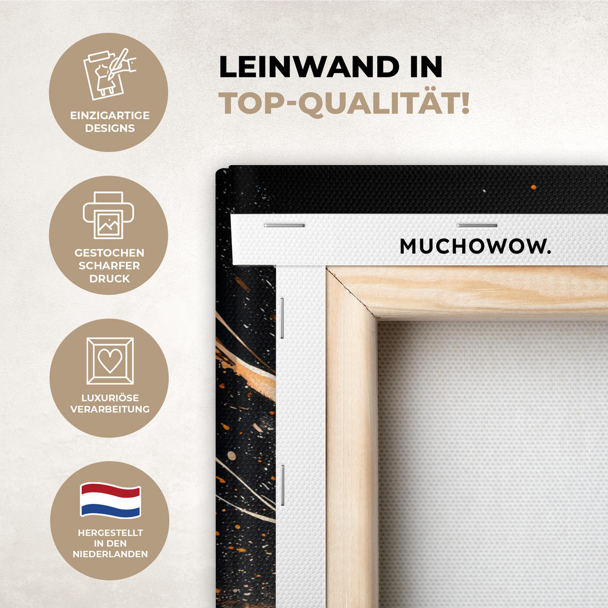 LEINWANDBILD Blumen - Gold - Graffiti - Schwarz - Abstrakt Gemälde 60x40 cm - Cappuccino, Textil (60/40cm) - MuchoWow