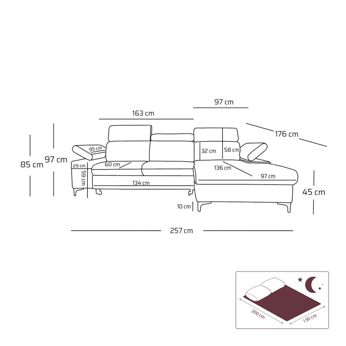 ECKSOFA FELIX L Rechts mit Schlaffunktion Velours Dunkelgrau - Dunkelgrau/Schwarz, Holz/Textil (176/257cm) - Muffo