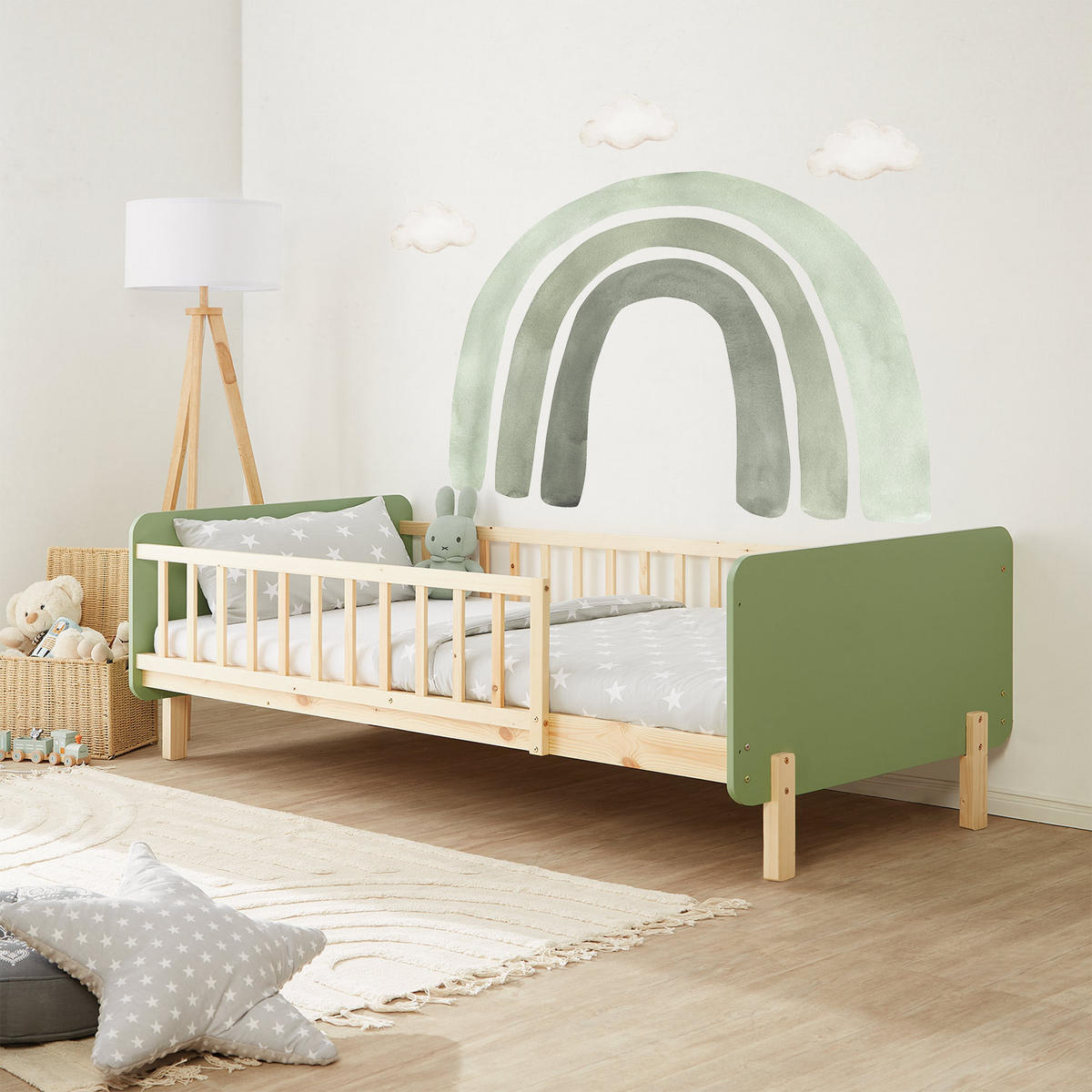 KINDERBETT Grün 90/200 cm Lattenrost Rausfallschutz - Grün, Holz (100/67/208cm) - Homestyle4u